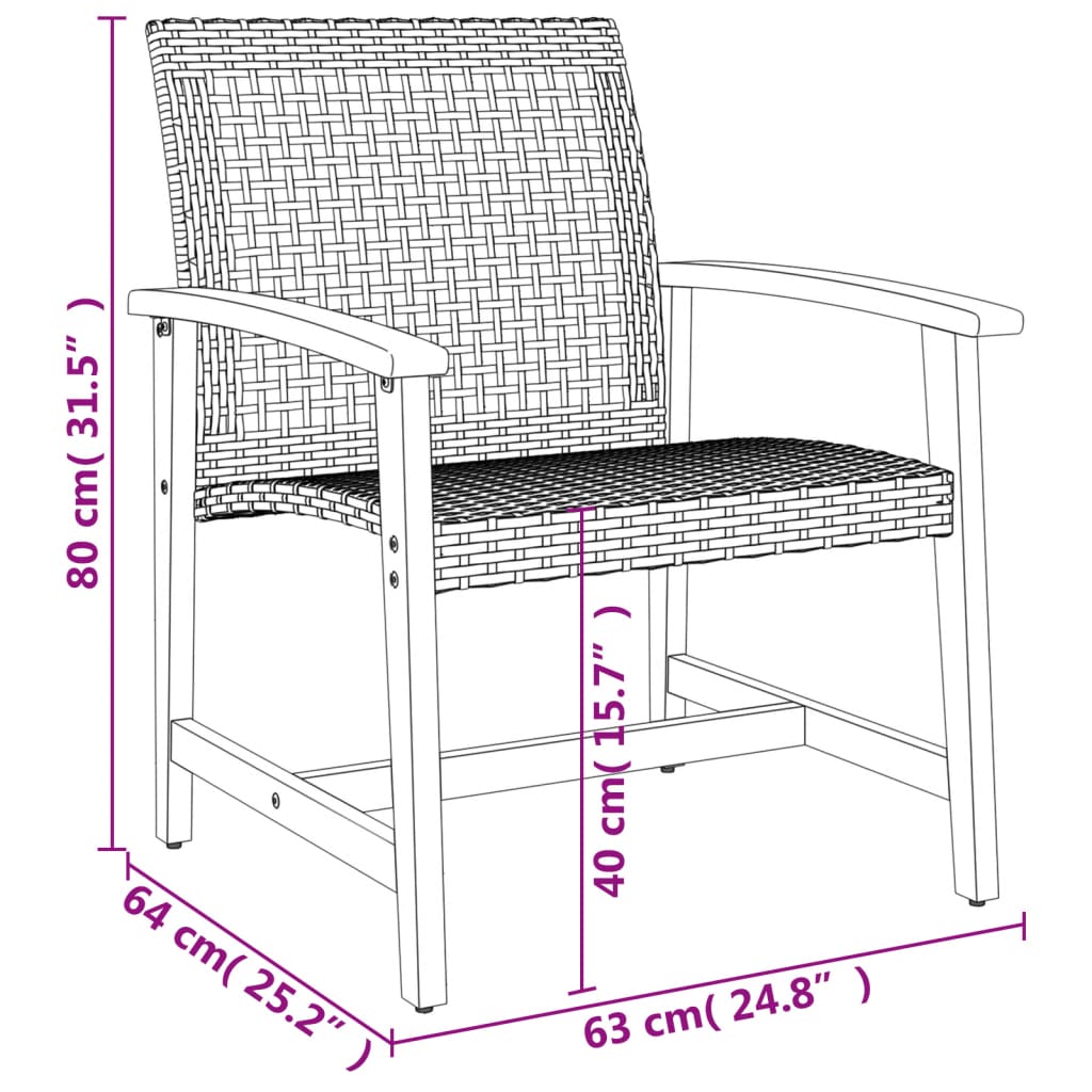 Chaises de jardin lot de 2 noir résine tressée et bois d’acacia