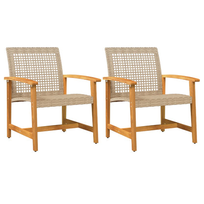 Chaises de jardin lot de 2 beige résine tressée bois d’acacia