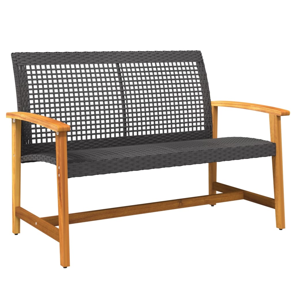 Banc de jardin noir 112 cm résine tressée et bois d'acacia