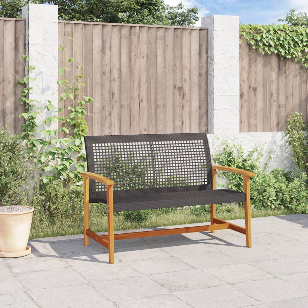 Banc de jardin noir 112 cm résine tressée et bois d'acacia