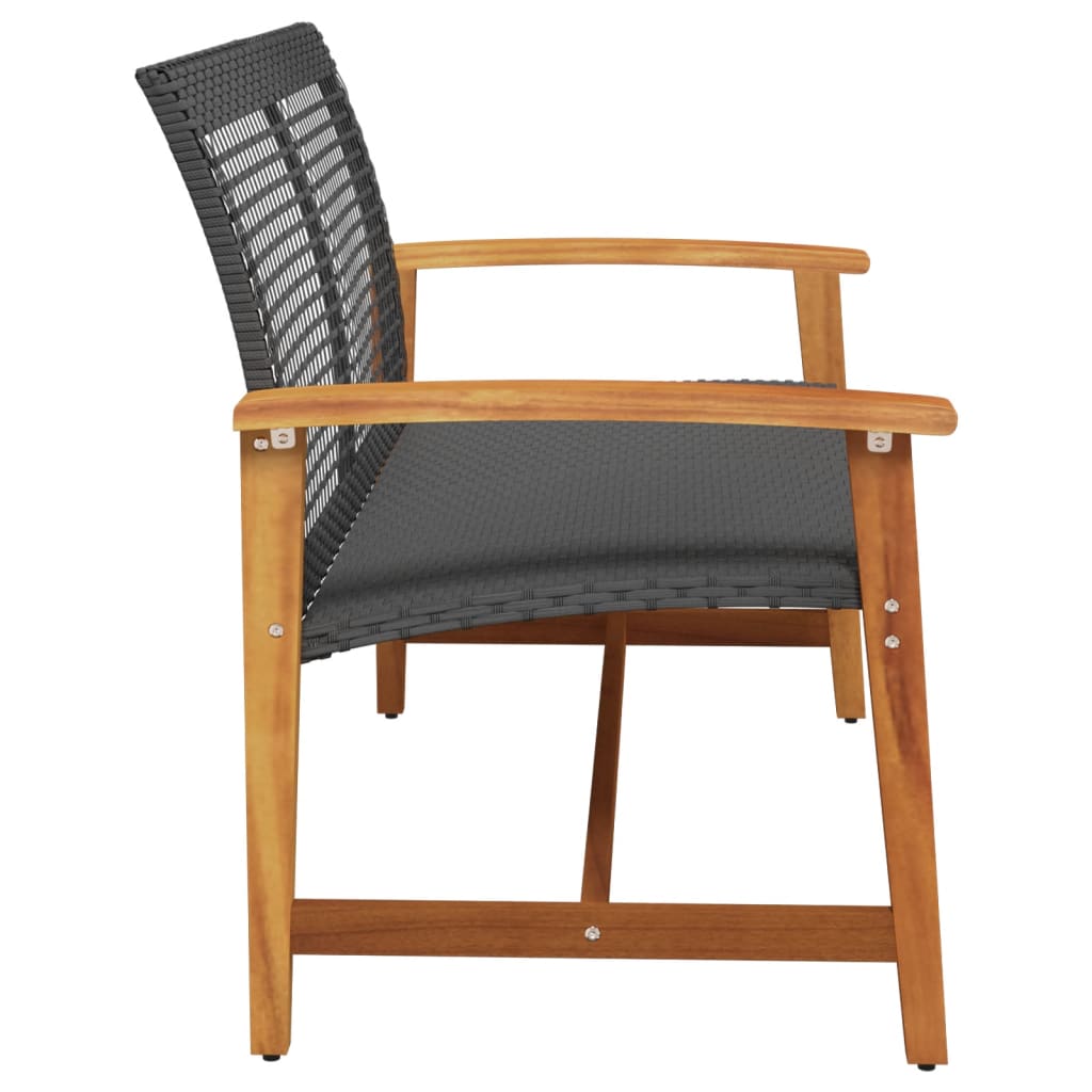 Banc de jardin noir 112 cm résine tressée et bois d'acacia