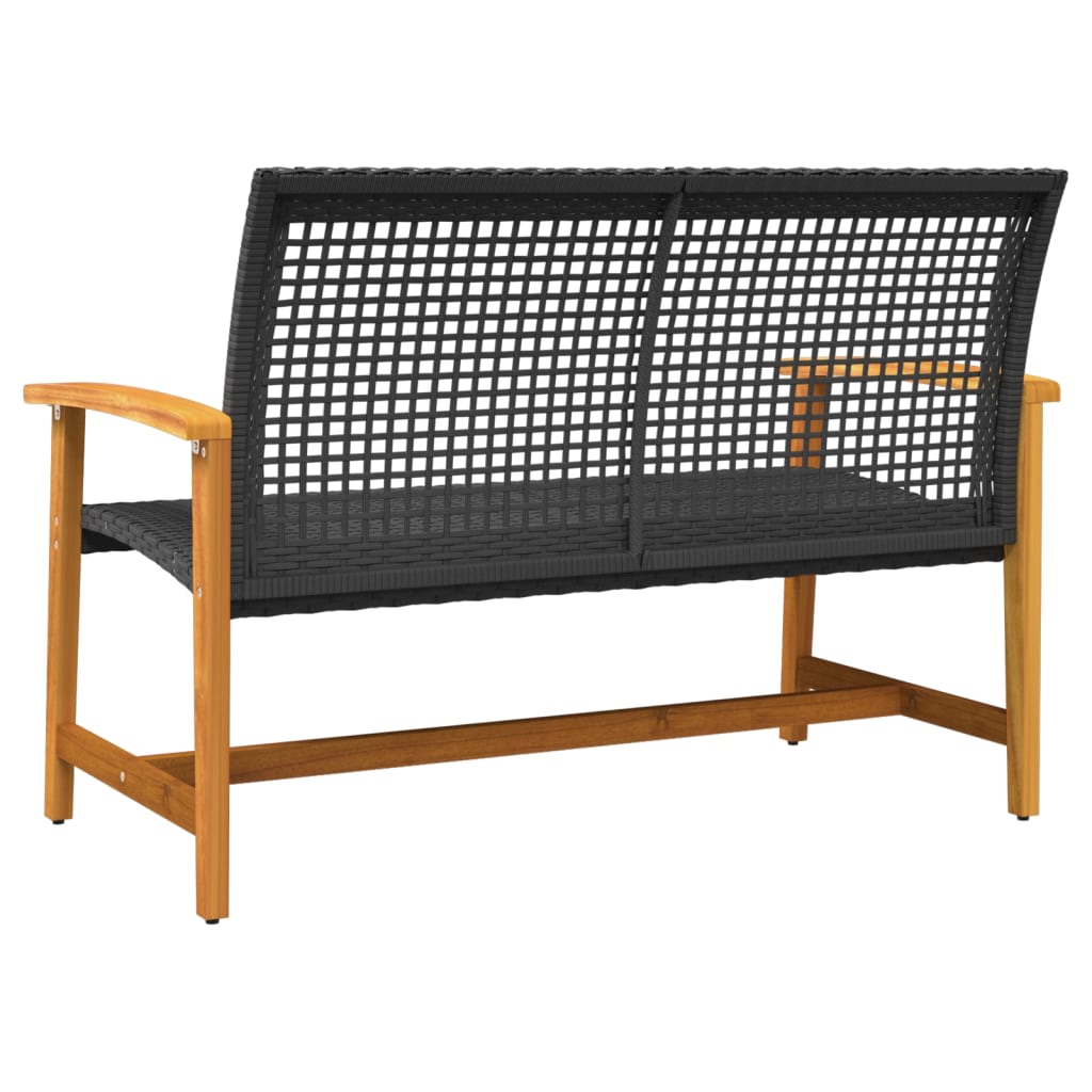 Banc de jardin noir 112 cm résine tressée et bois d'acacia