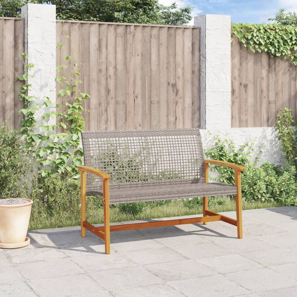 Banc de jardin gris 112 cm résine tressée et bois d'acacia