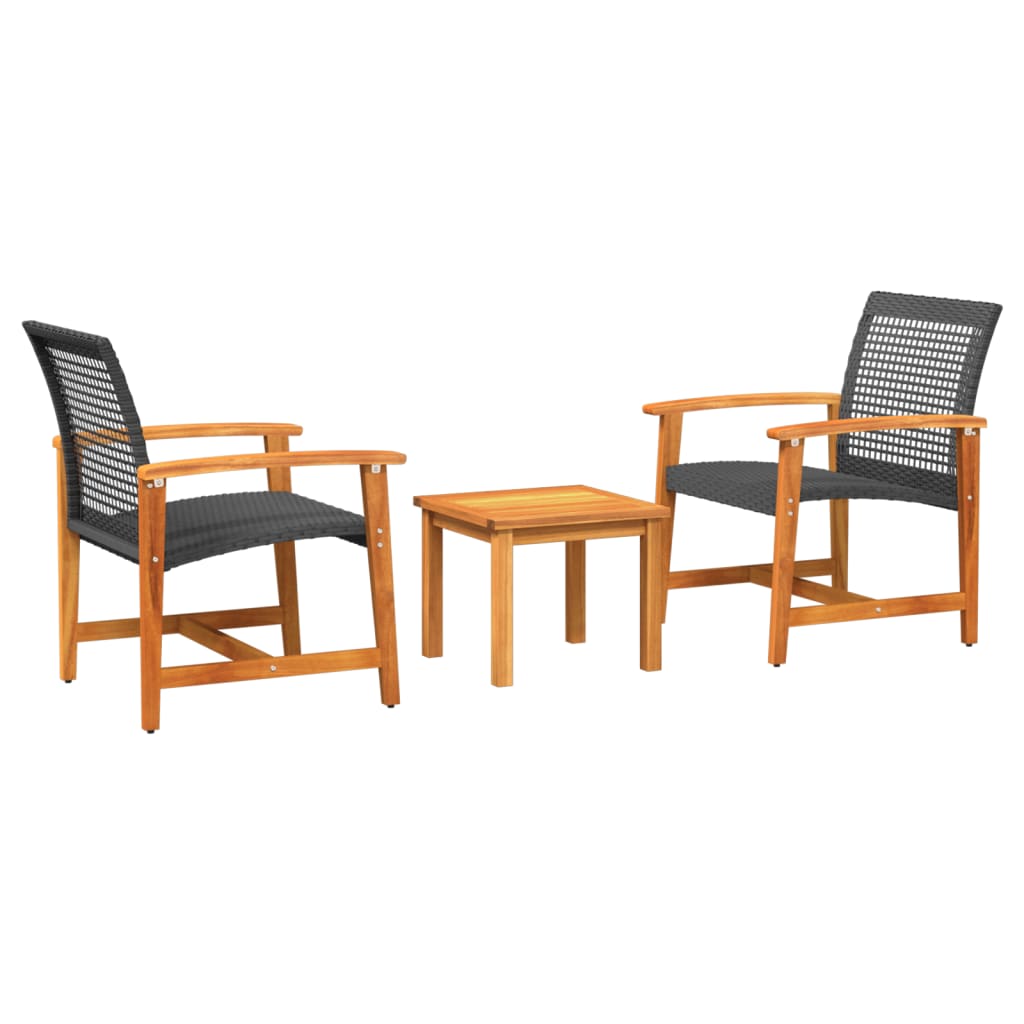 Ensemble de bistro 3 pcs noir résine tressée et bois d'acacia