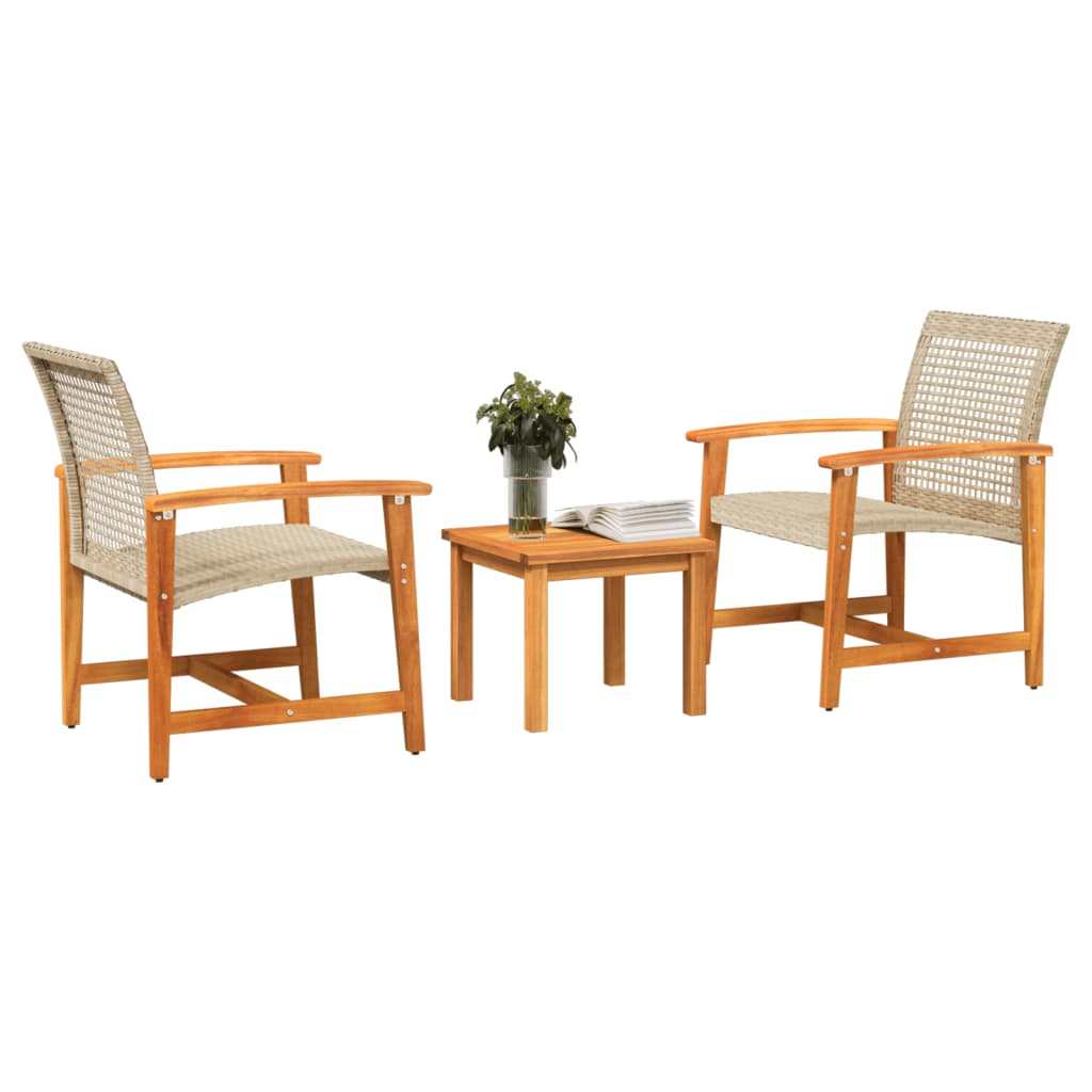 Ensemble de bistro 3 pcs beige résine tressée et bois d'acacia