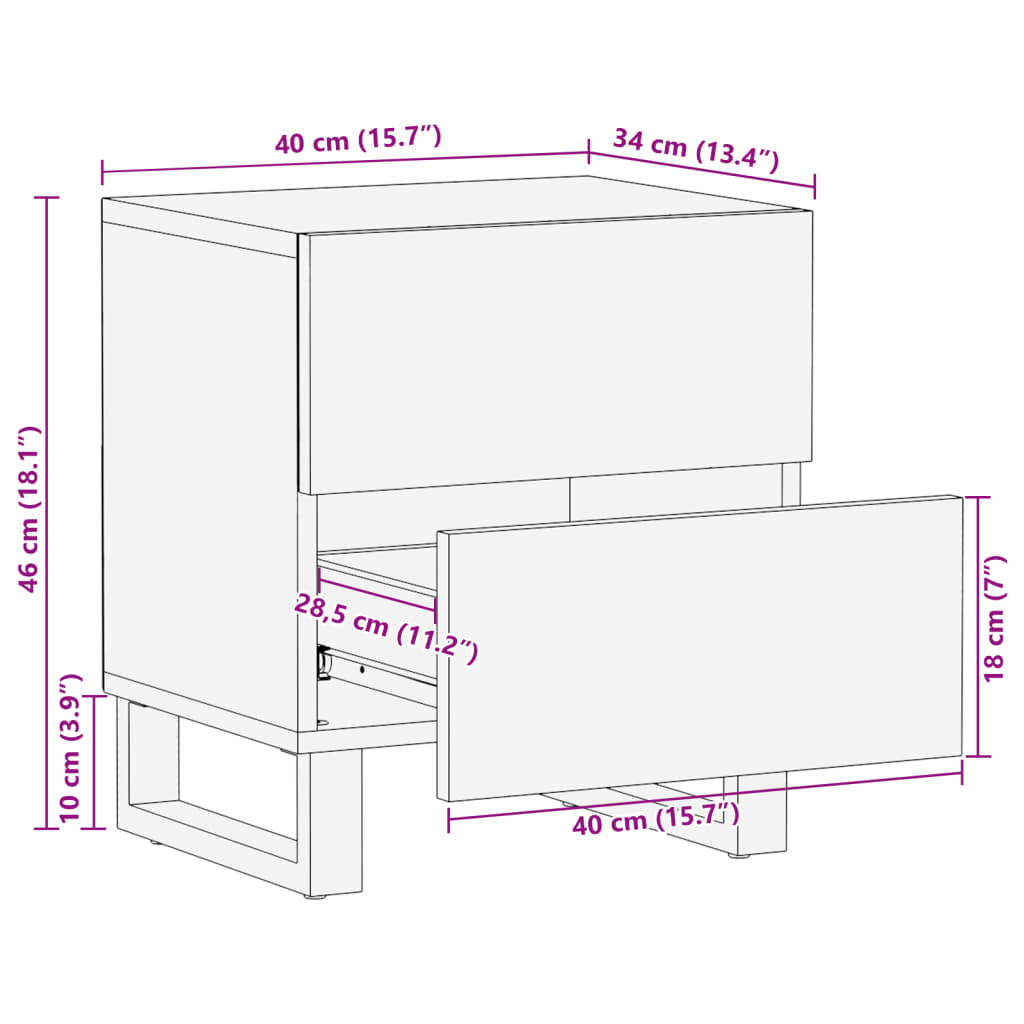 Table de chevet 40x34x46 cm bois de manguier massif