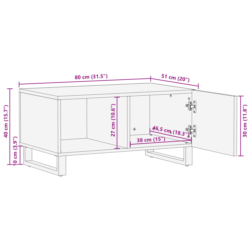 Table basse 80x51x40 cm bois de manguier massif brut