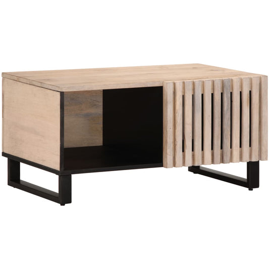 Table basse blanc 80x51x40 cm bois de manguier massif