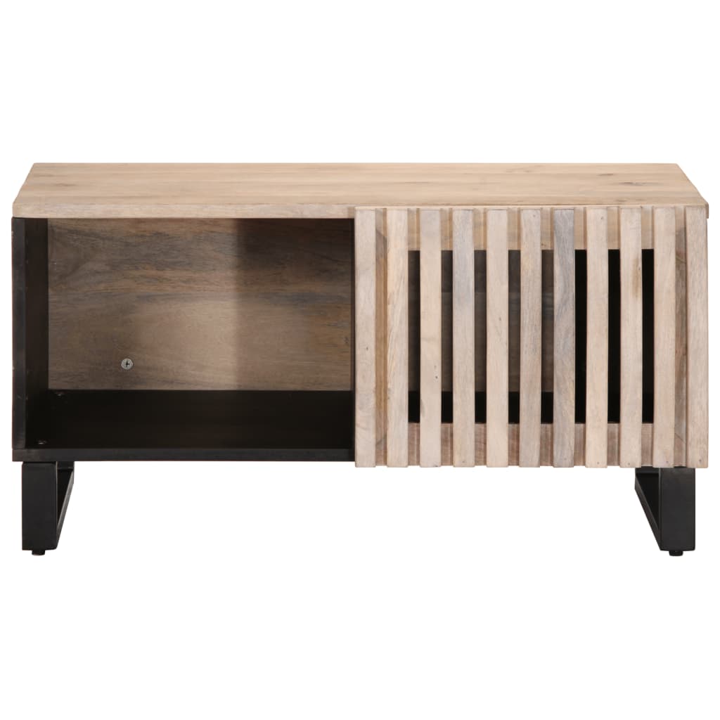 Table basse blanc 80x51x40 cm bois de manguier massif