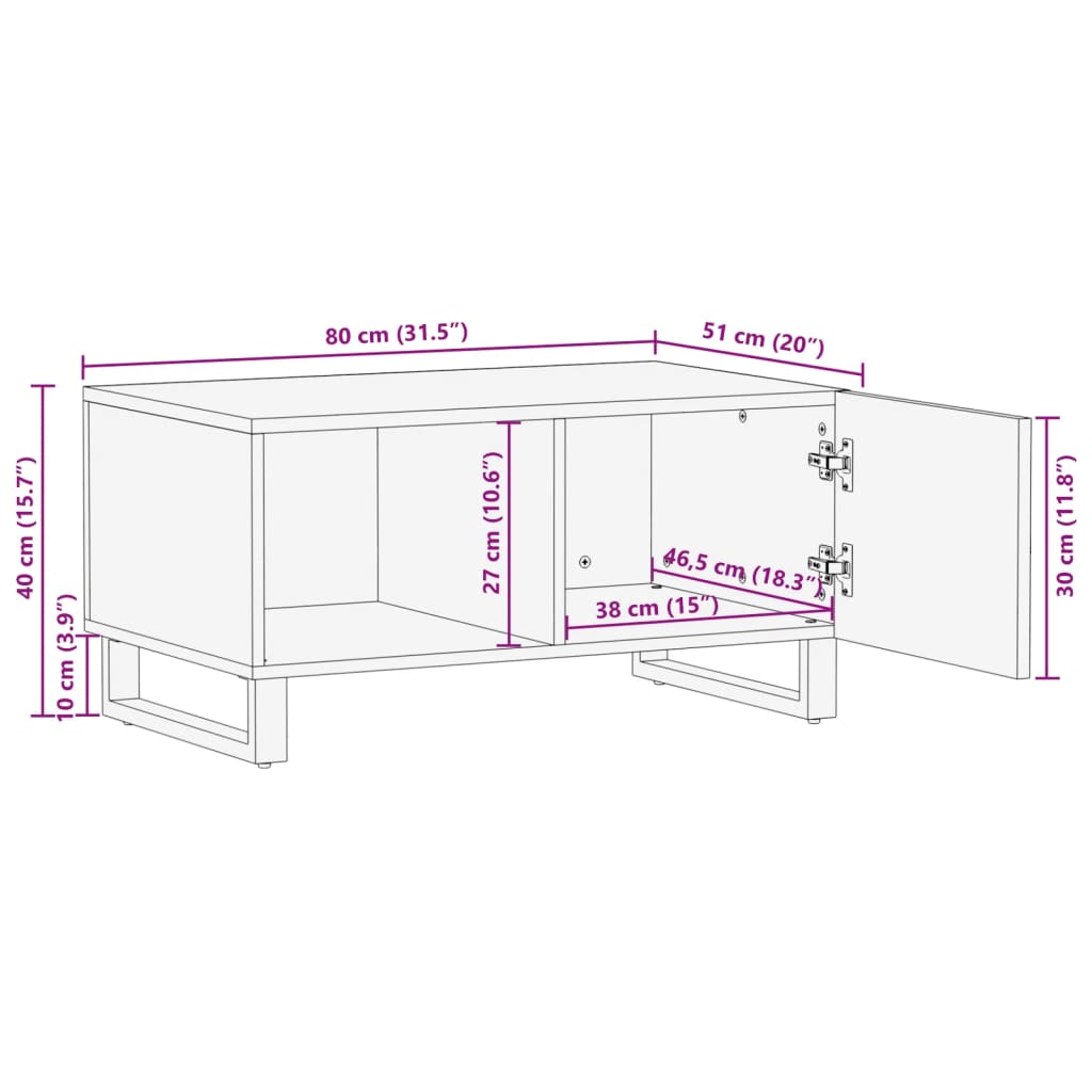 Table basse blanc 80x51x40 cm bois de manguier massif