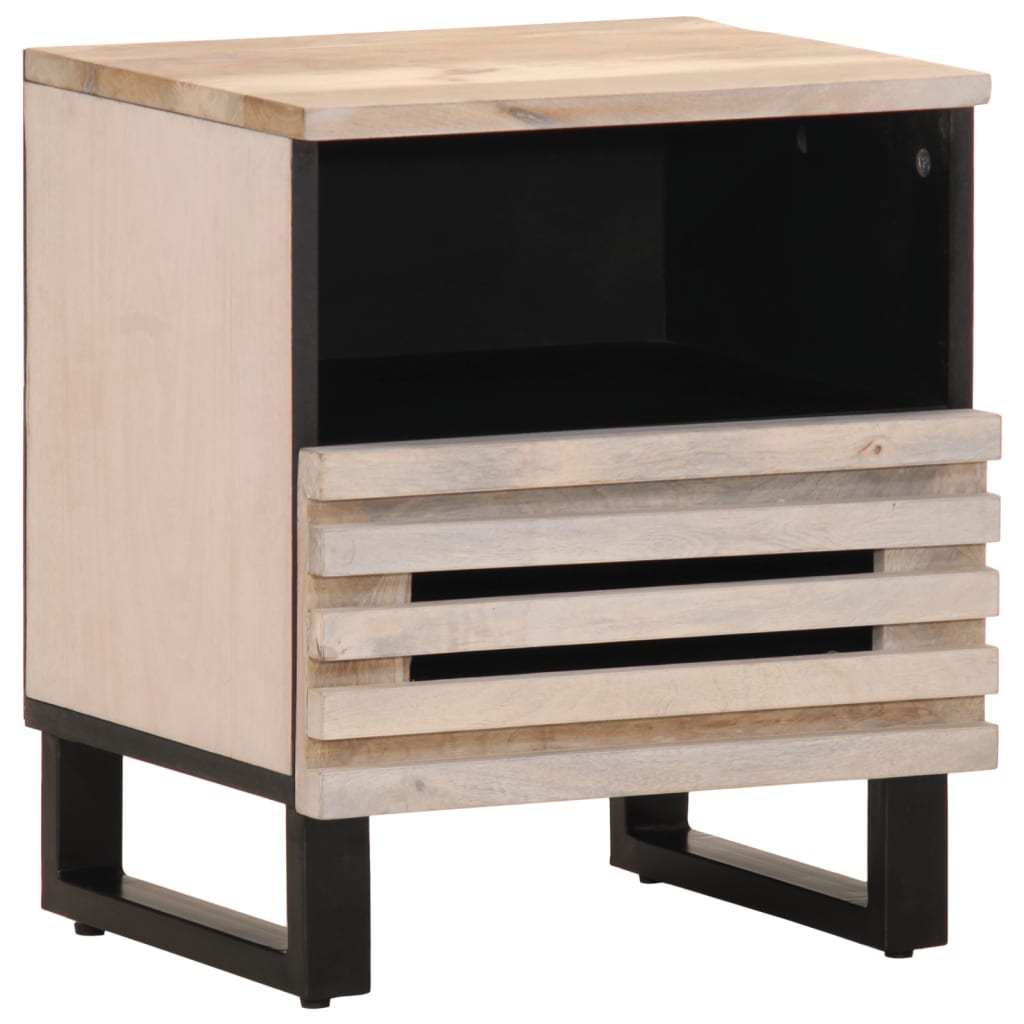 Table de chevet 40x34x46 cm bois de manguier massif blanchi