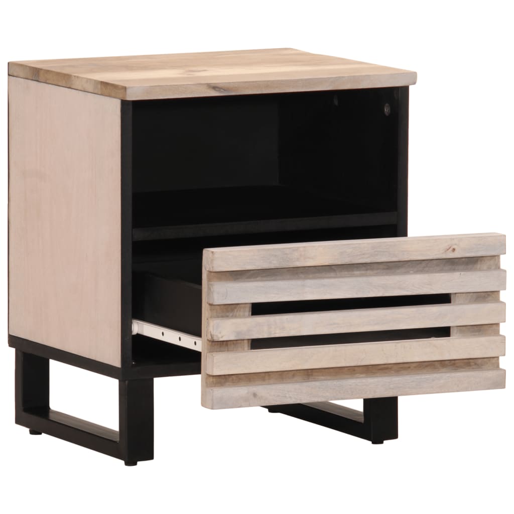 Table de chevet 40x34x46 cm bois de manguier massif blanchi