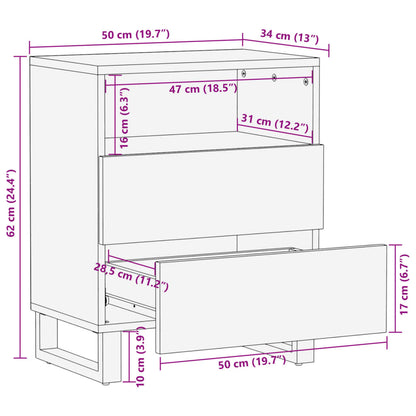 Table de chevet 50x34x62 cm bois de manguier solide