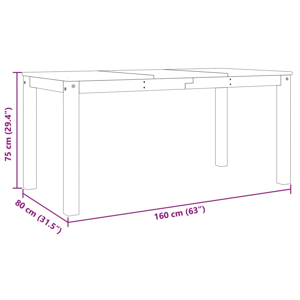 Table à manger Panama gris 160x80x75 cm bois massif de pin