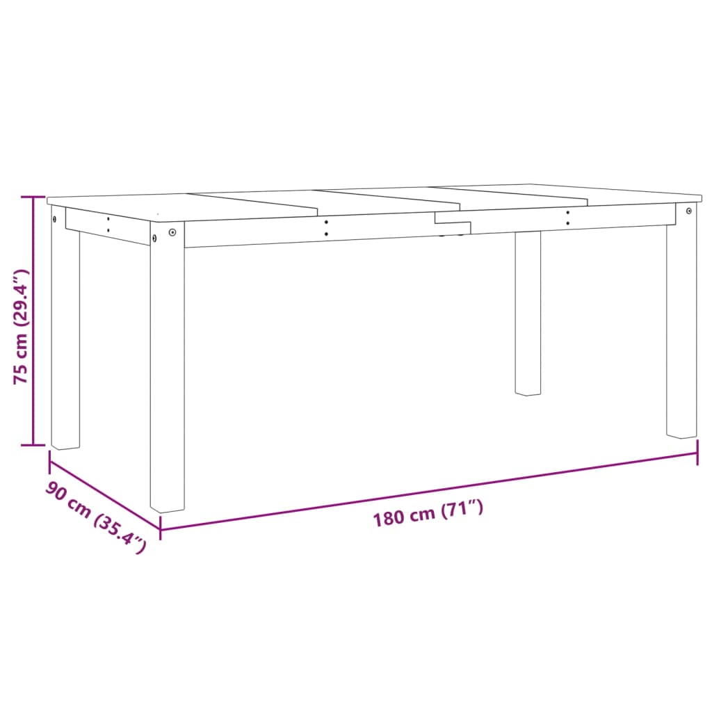 Table à manger Panama 180x90x75 cm bois massif de pin