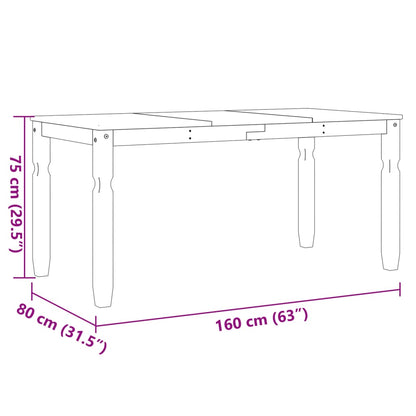 Table à manger Corona gris 160x80x75 cm bois massif de pin