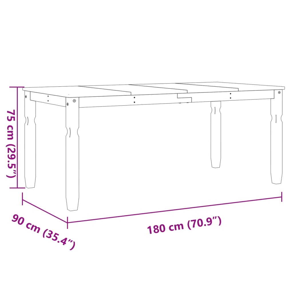 Table à manger Corona 180x90x75 cm bois massif de pin