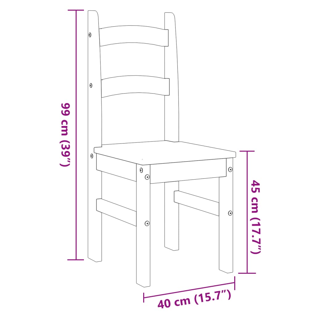 Chaises à manger lot de 2 gris 40x46x99 cm bois massif de pin