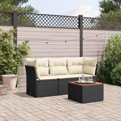 Salon de jardin 4 pcs avec coussins noir résine tressée