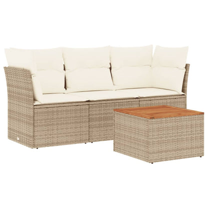 Salon de jardin avec coussins 4 pcs beige résine tressée