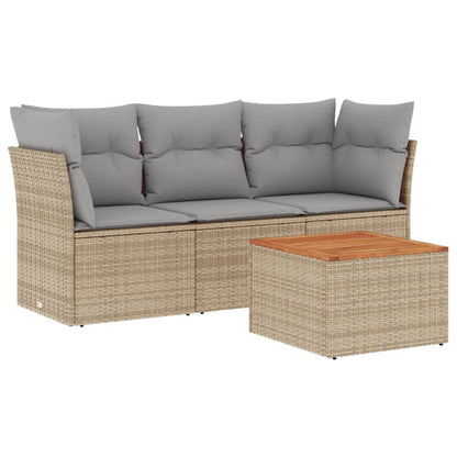 Salon de jardin avec coussins 4 pcs beige résine tressée