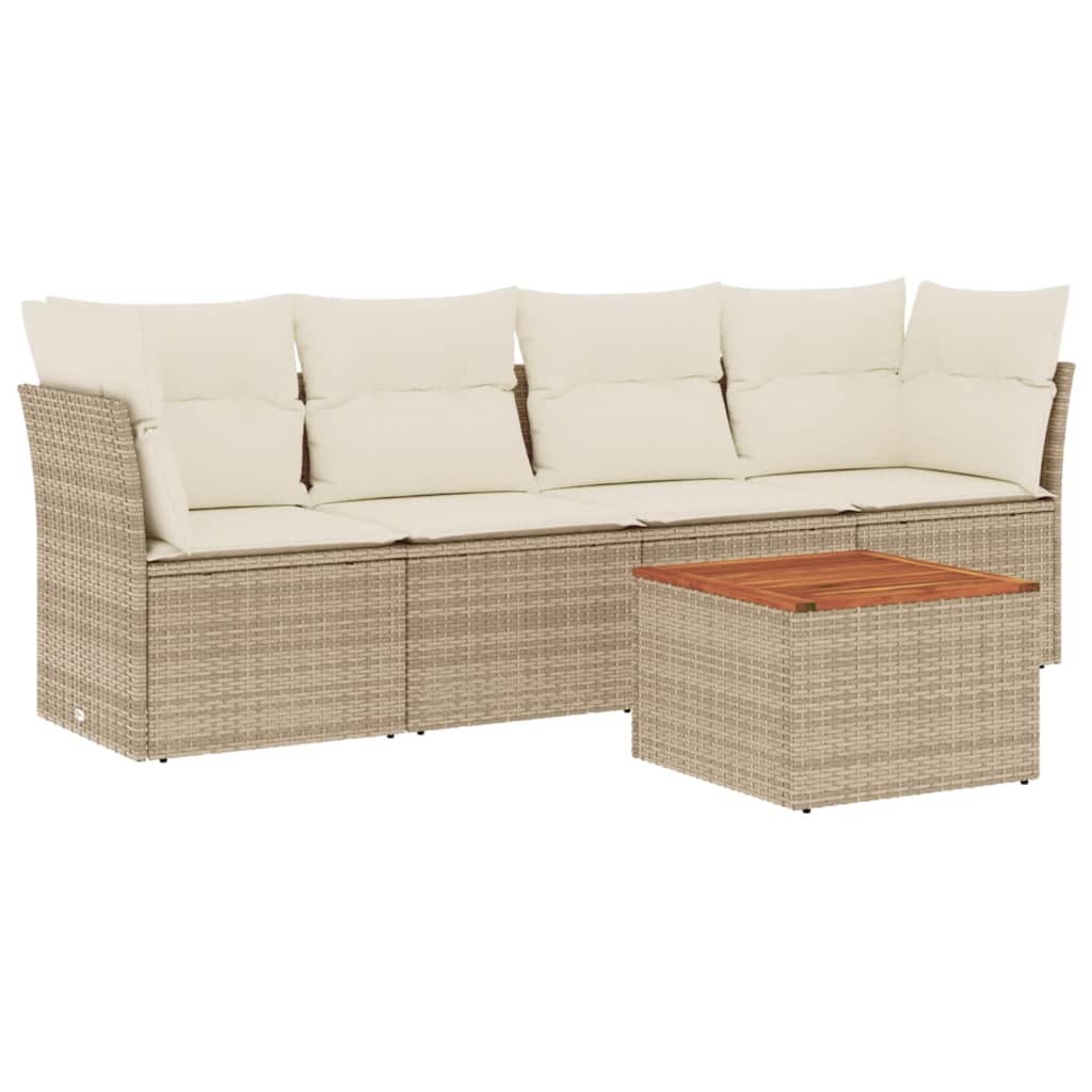 Salon de jardin avec coussins 5 pcs beige résine tressée