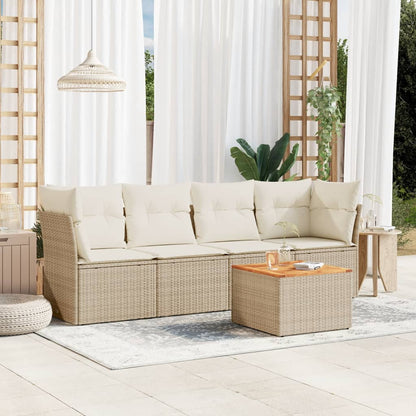 Salon de jardin avec coussins 5 pcs beige résine tressée