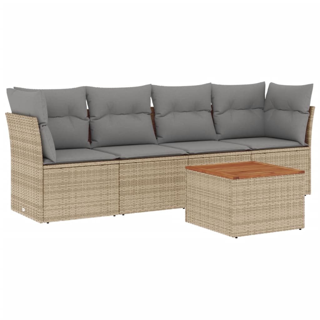 Salon de jardin avec coussins 5 pcs beige résine tressée