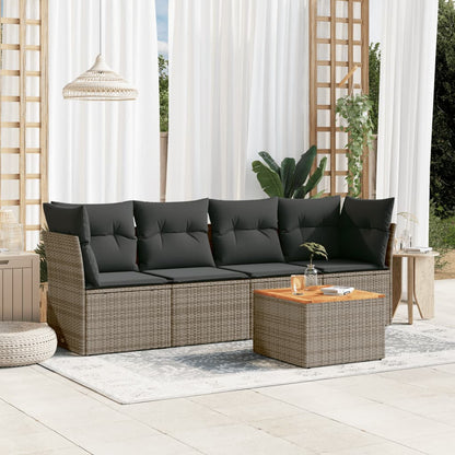 Salon de jardin 5 pcs avec coussins gris résine tressée