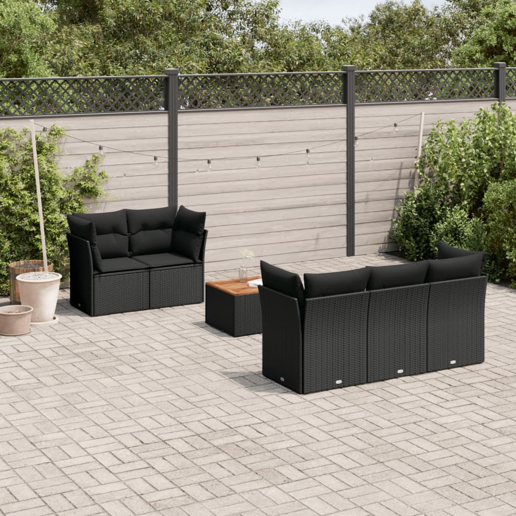 Salon de jardin 6 pcs avec coussins noir résine tressée