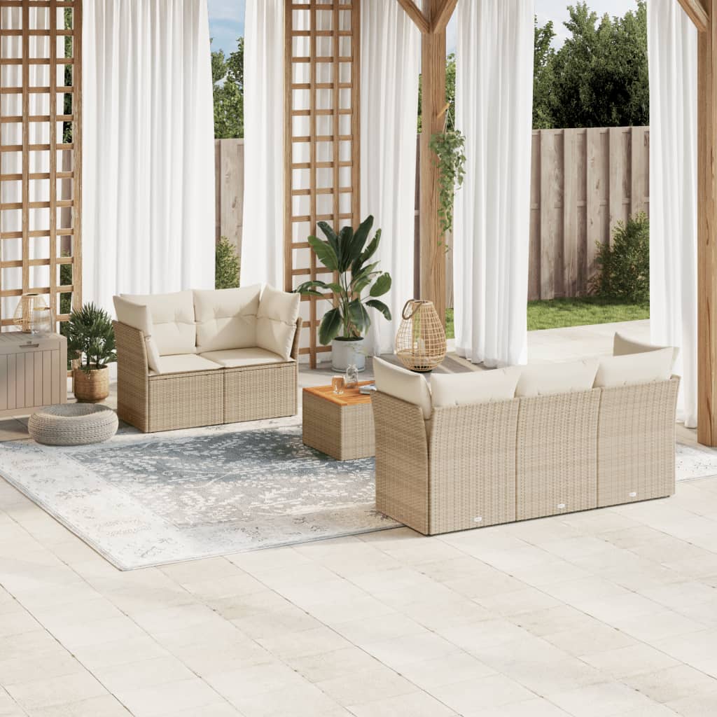 Salon de jardin avec coussins 6 pcs beige résine tressée