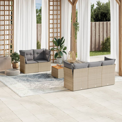 Salon de jardin avec coussins 6 pcs beige résine tressée