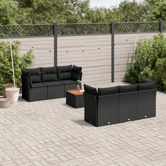 Salon de jardin 7 pcs avec coussins noir résine tressée