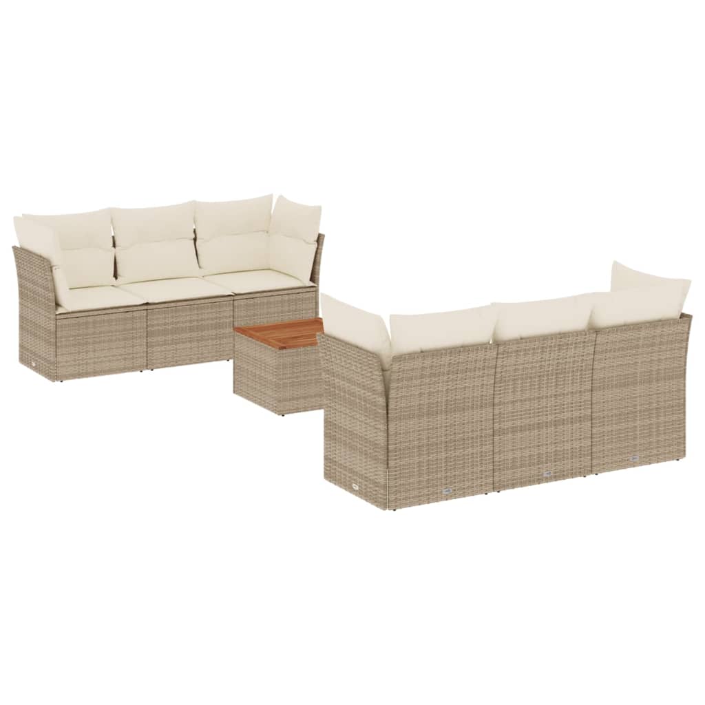 Salon de jardin avec coussins 7 pcs beige résine tressée