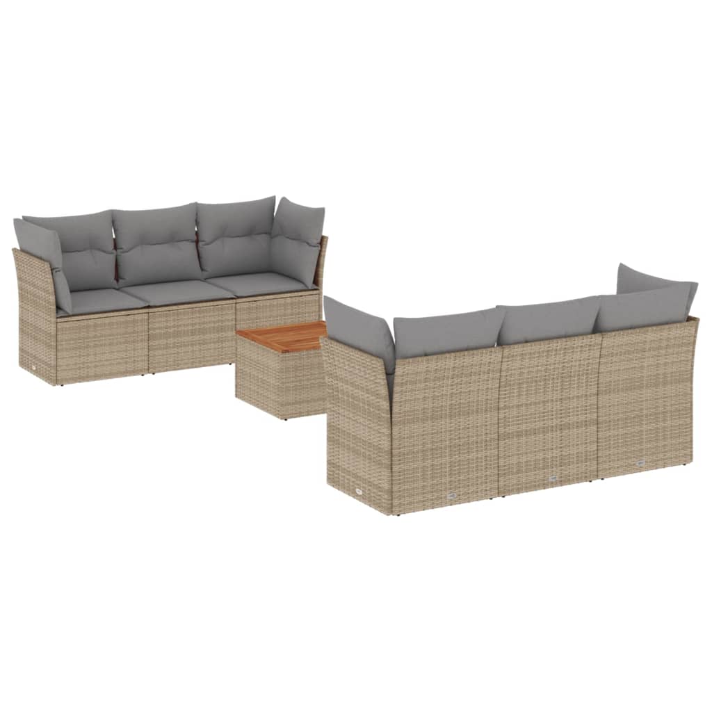 Salon de jardin avec coussins 7 pcs beige résine tressée