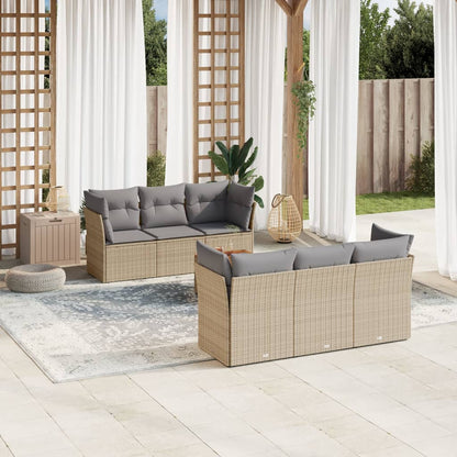 Salon de jardin avec coussins 7 pcs beige résine tressée