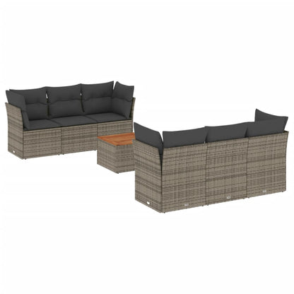 Salon de jardin avec coussins 7 pcs gris résine tressée