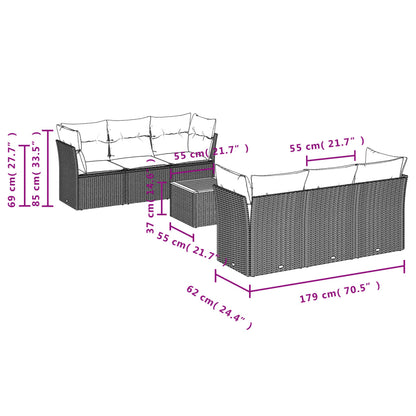 Salon de jardin avec coussins 7 pcs gris résine tressée