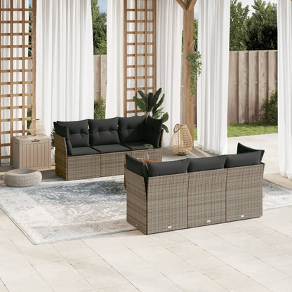 Salon de jardin avec coussins 7 pcs gris résine tressée