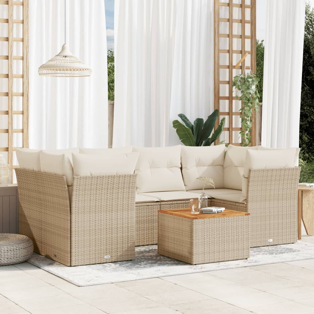 Salon de jardin avec coussins 7 pcs beige résine tressée