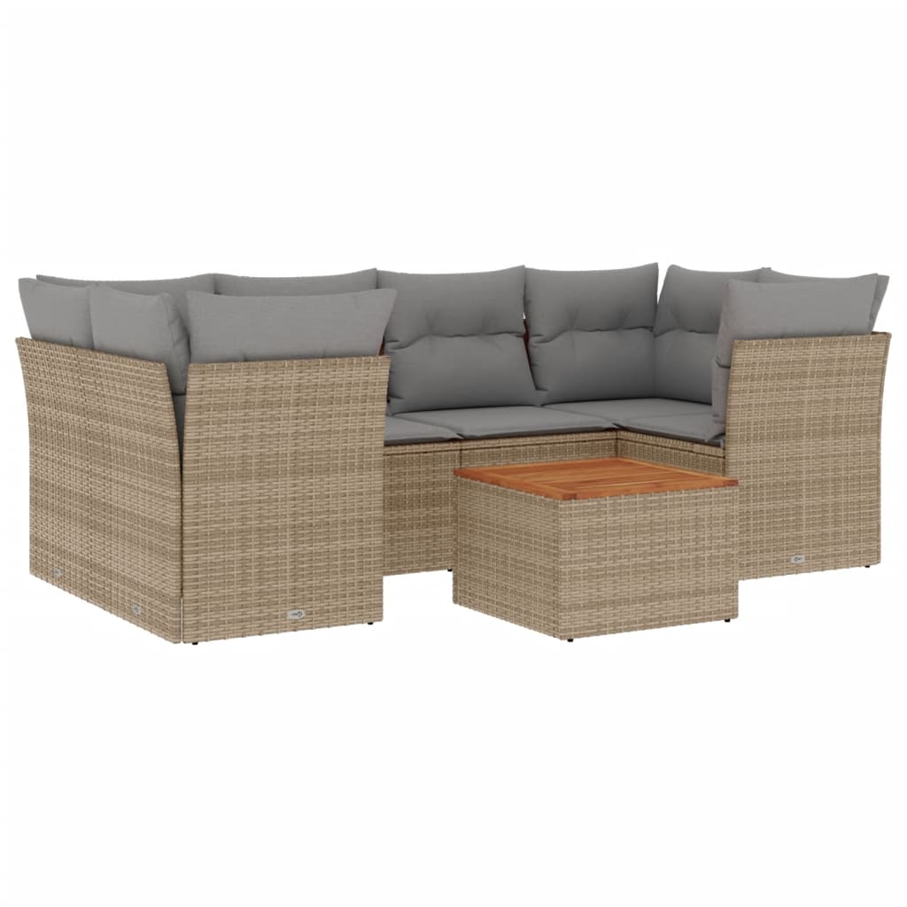 Salon de jardin avec coussins 7 pcs beige résine tressée