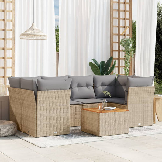 Salon de jardin avec coussins 7 pcs beige résine tressée