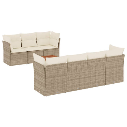 Salon de jardin avec coussins 8 pcs beige résine tressée