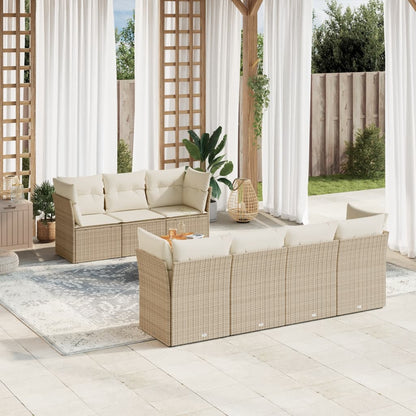 Salon de jardin avec coussins 8 pcs beige résine tressée