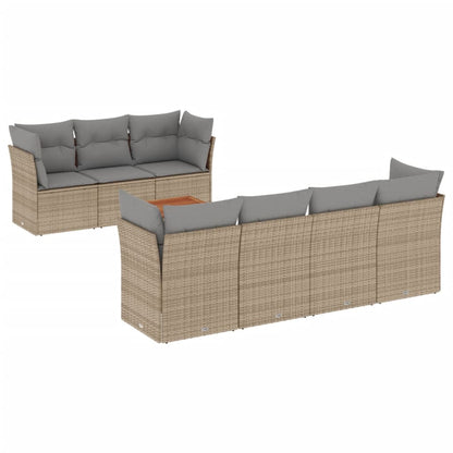 Salon de jardin avec coussins 8 pcs beige résine tressée