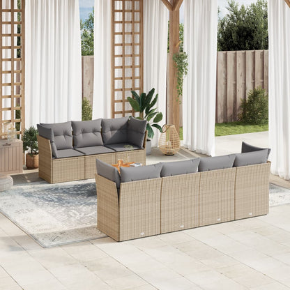 Salon de jardin avec coussins 8 pcs beige résine tressée