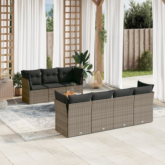 Salon de jardin 8 pcs avec coussins gris résine tressée