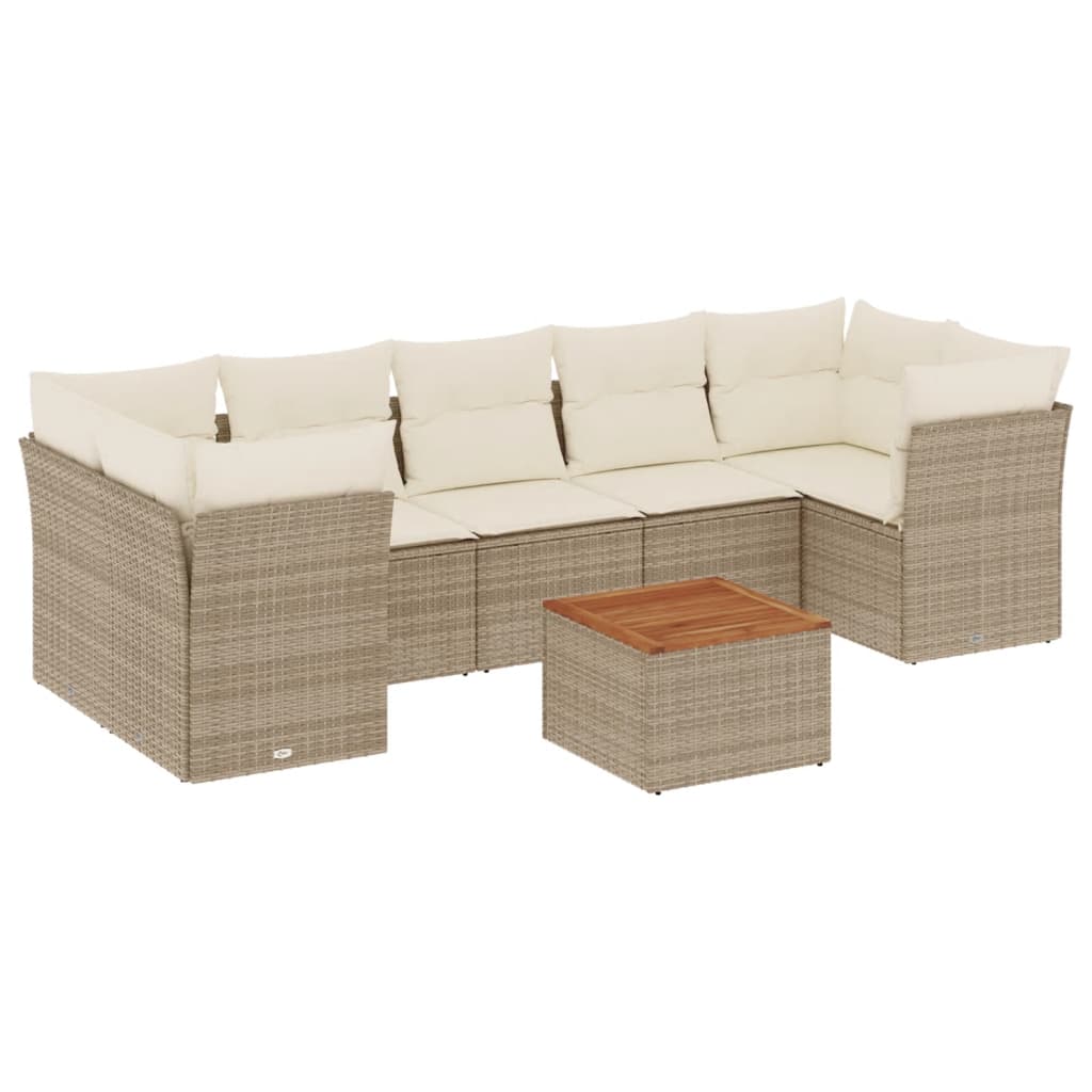 Salon de jardin avec coussins 8 pcs beige résine tressée