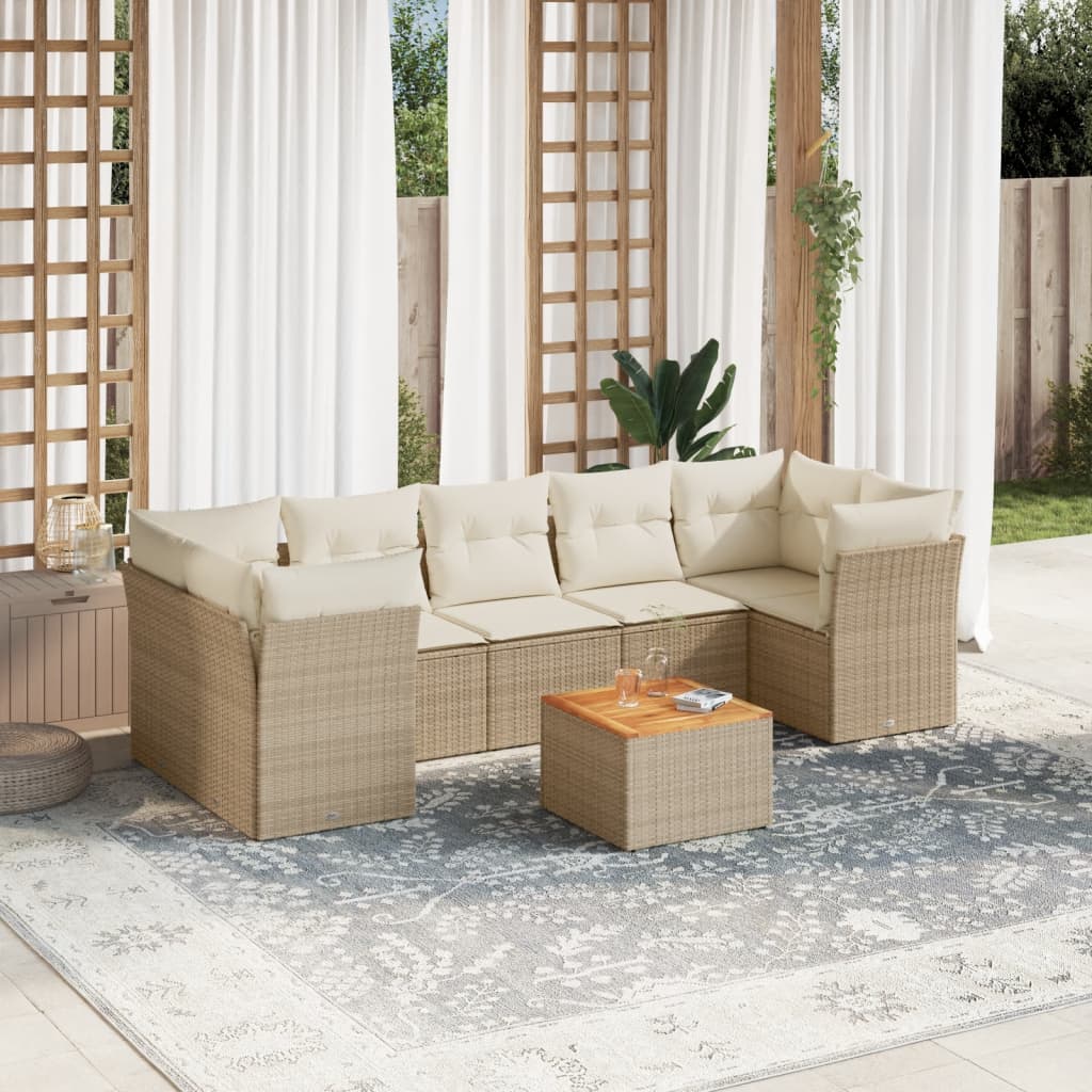 Salon de jardin avec coussins 8 pcs beige résine tressée