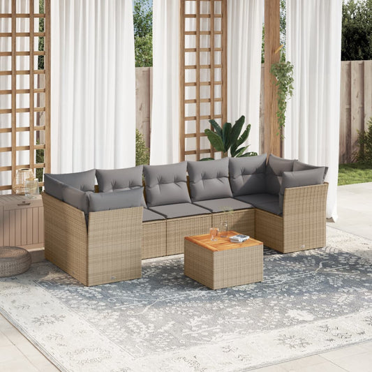 Salon de jardin avec coussins 8 pcs beige résine tressée